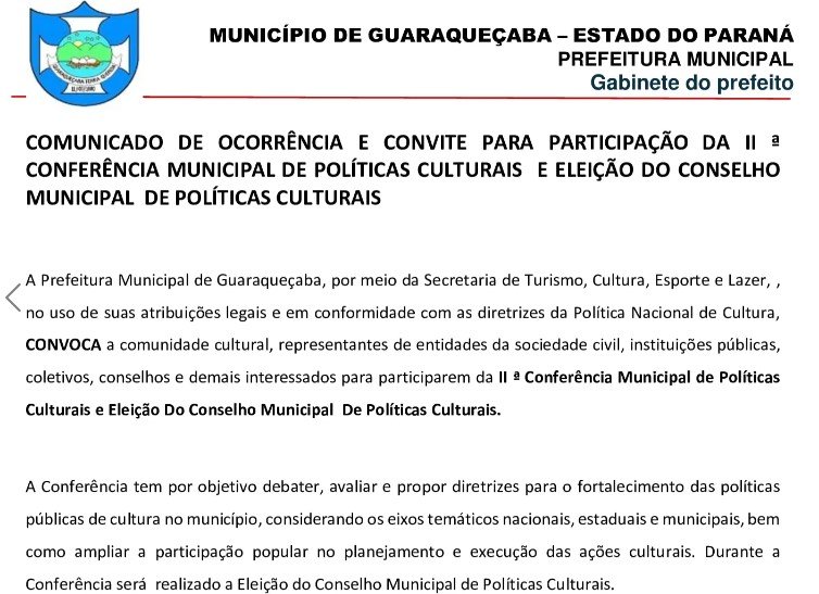 COMUNICADO DE OCORRÊNCIA E CONVITE